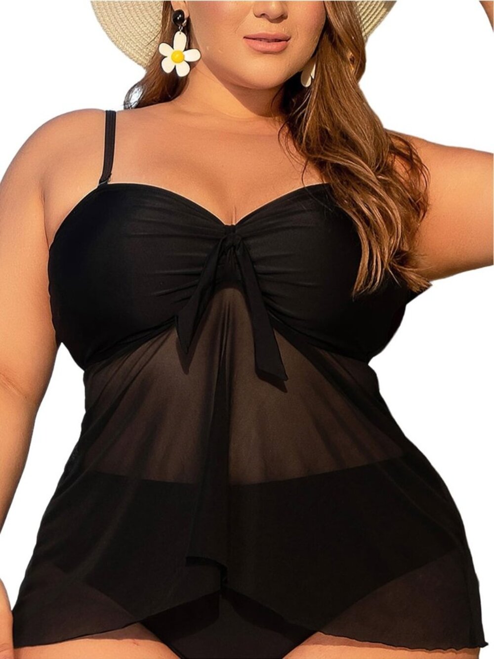 Women's Plus Size Knot Front Mesh (TOP ONLY)